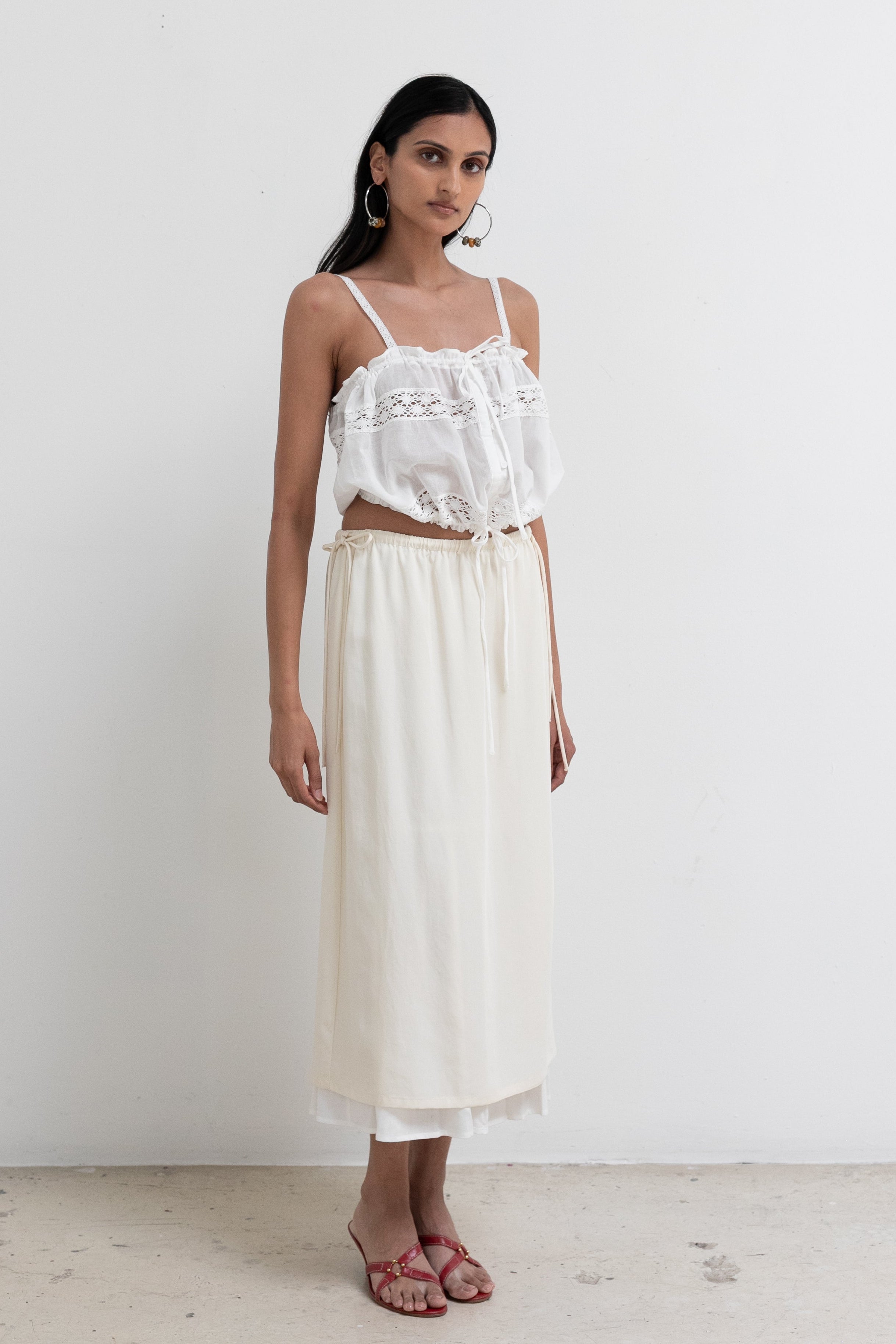 White Lace Abrielle Tie Top