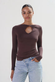 Geel Brown Sylvie Cinched Keyhole Top