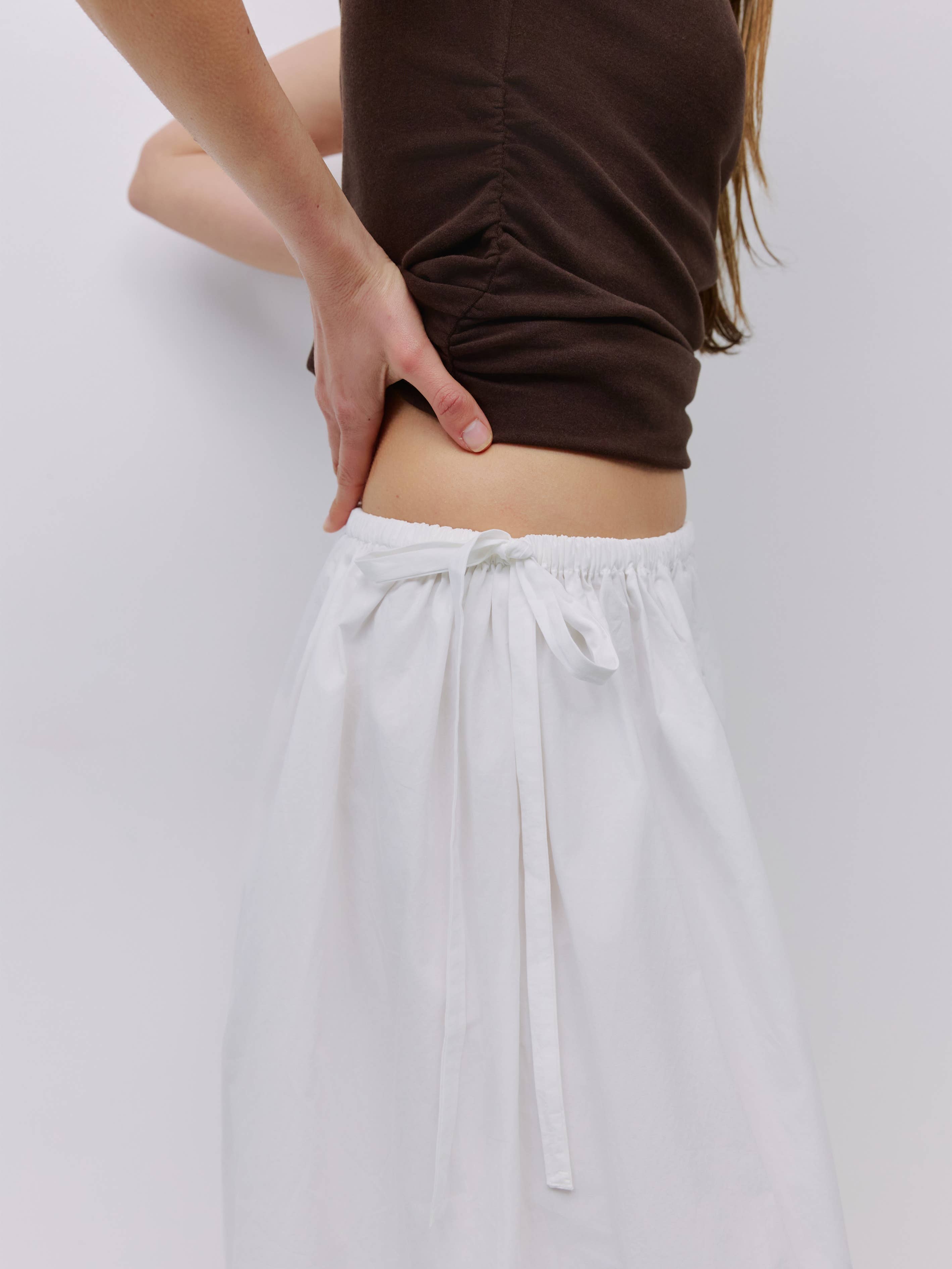 White Kiana Side Tie Midi Skirt