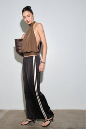 Black Fiona Satin Track Pants