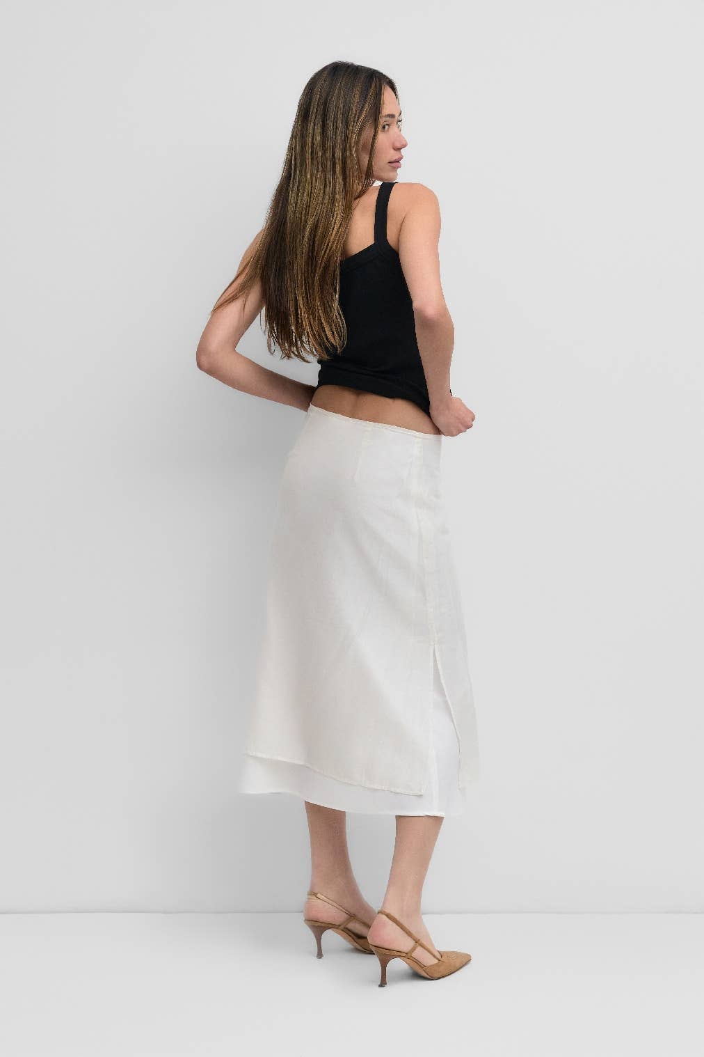 White Layered Fabrics Midi Skirt