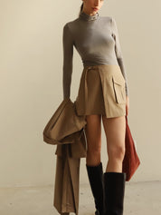 Taupe Cargo Mini Skirt