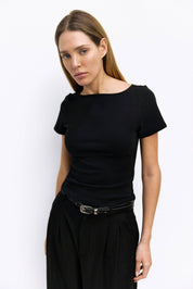Black Wide Neck Soft Knit Top