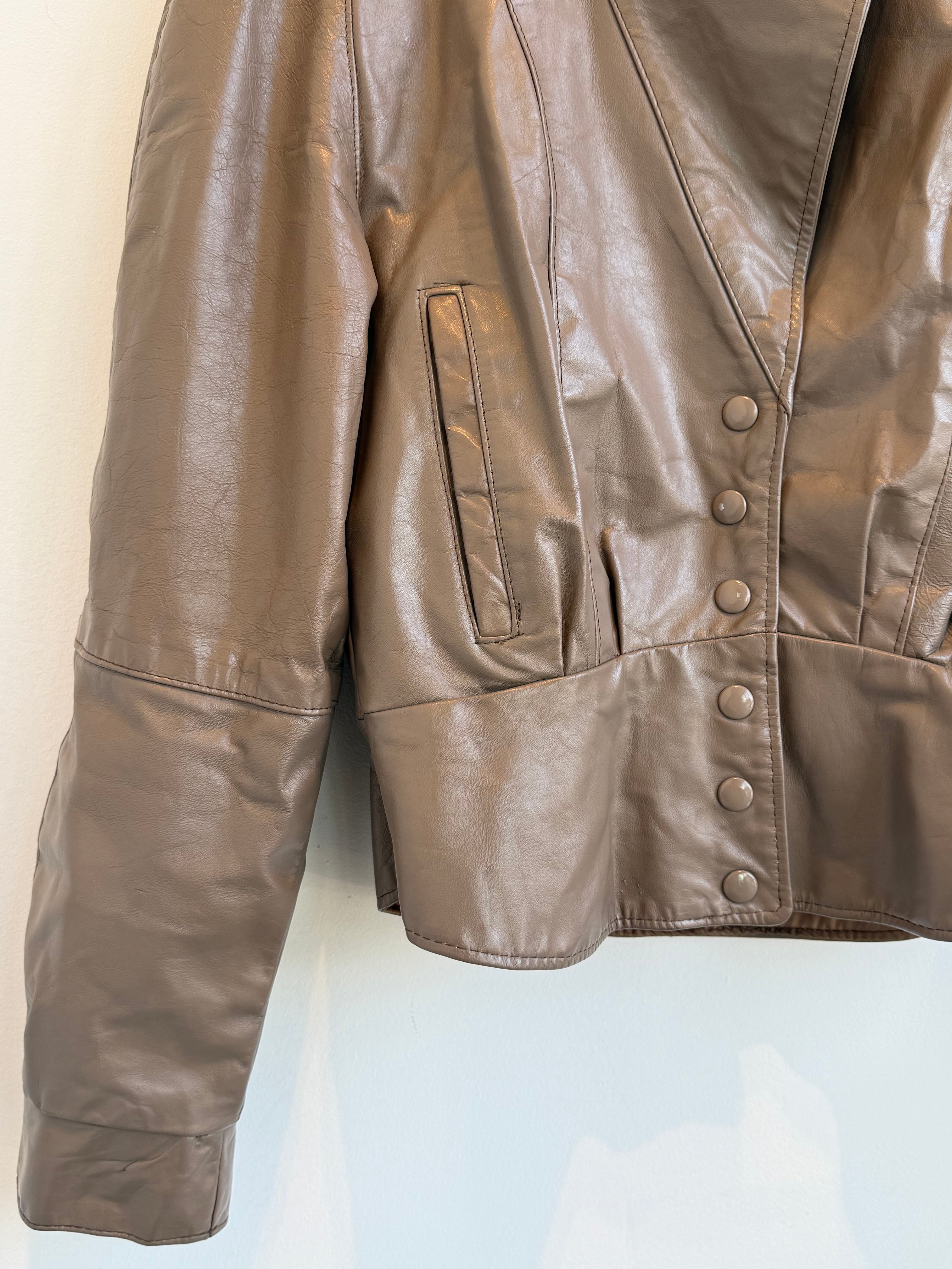 Vintage Tan Leather Bomber Jacket