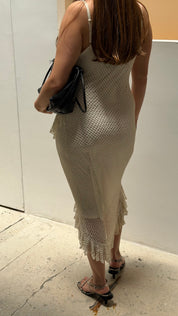 Vintage Cream Crochet Ruffle Asymmetrical Dress