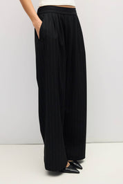 Black Pinstripe Pleated Maren Pants