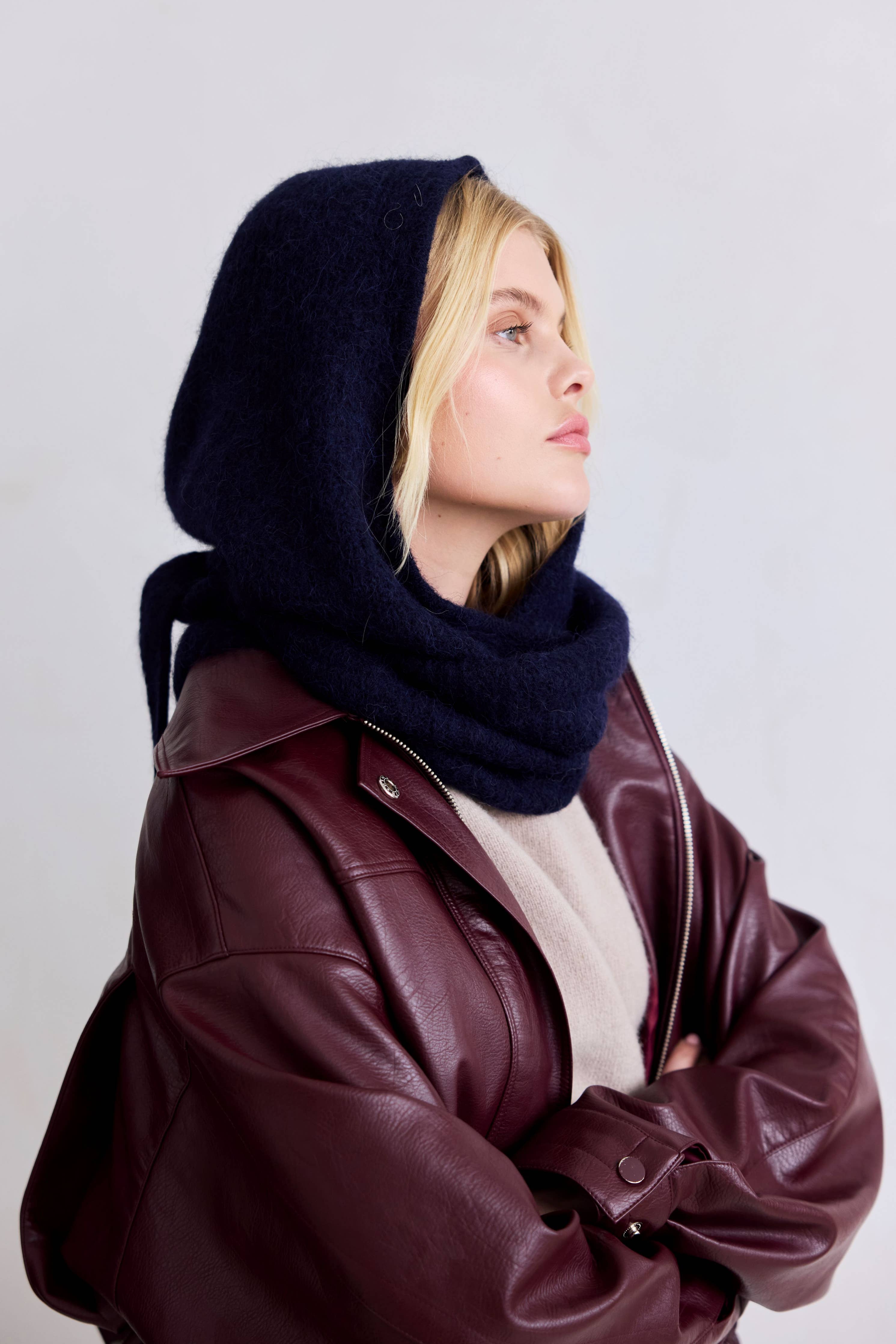 Navy Alpaca Hooded Scarf