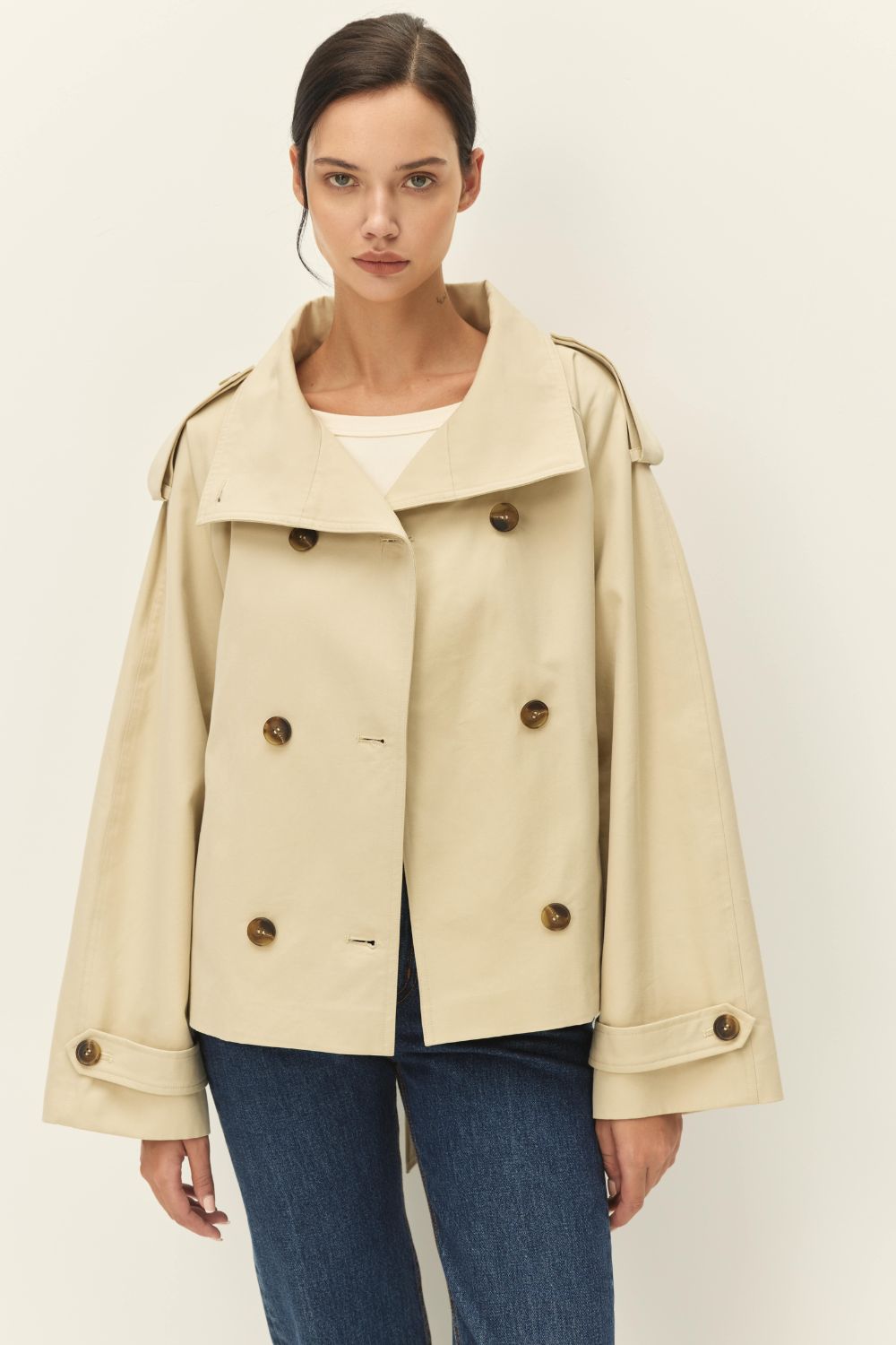 Khaki Cropped Trench Coat