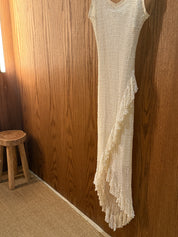 Vintage Cream Crochet Ruffle Asymmetrical Dress