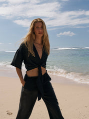 The Handloom Black Lucid Flow Tie Pants