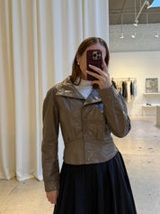 Vintage Tan Leather Bomber Jacket