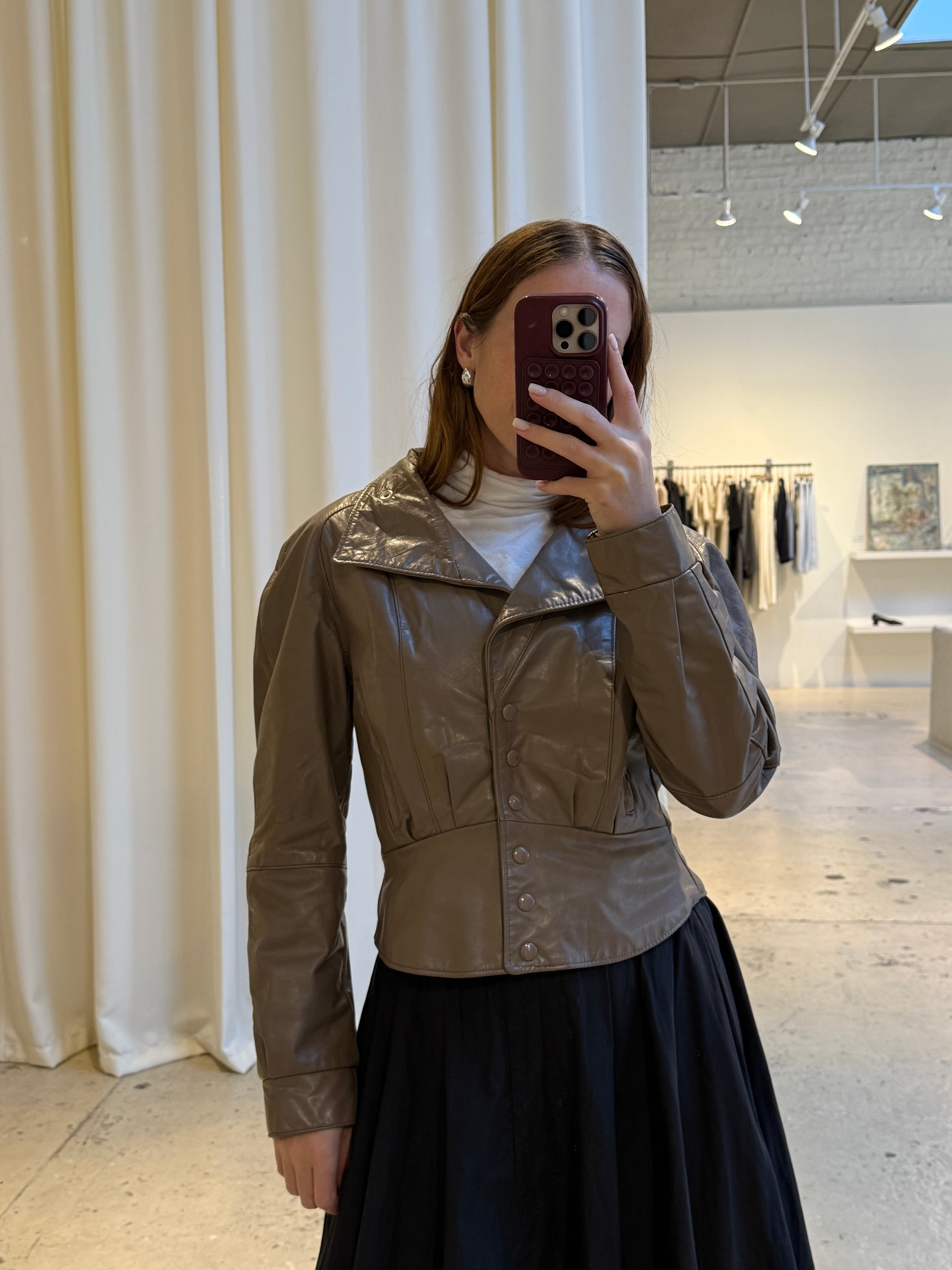 Vintage Tan Leather Bomber Jacket