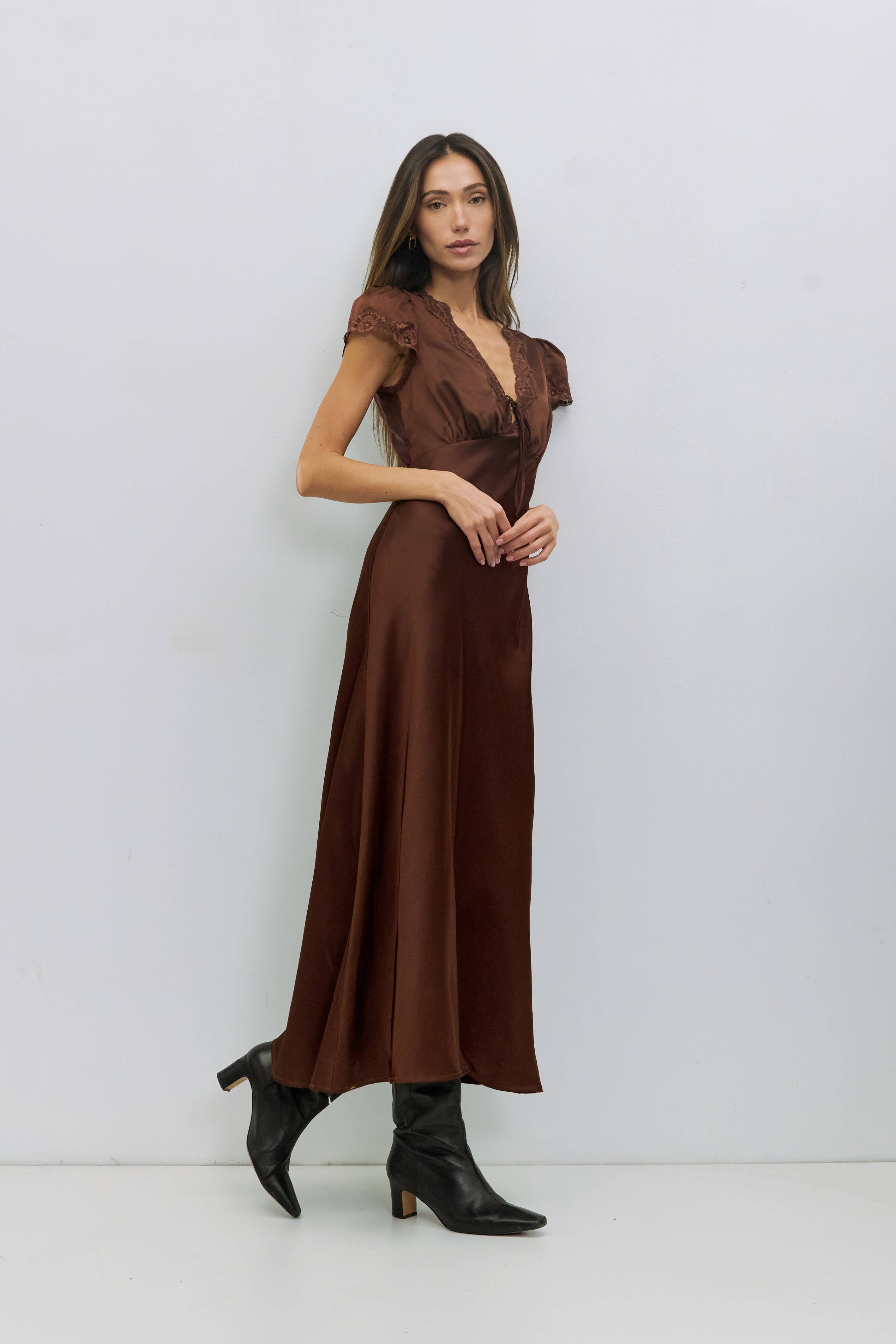 Brown Satin Vivienne Dress