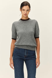 Grey Brown Contrast Short Sleeve Sweater