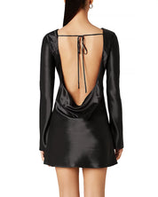 Black Satin Kim Open Back Mini Dress