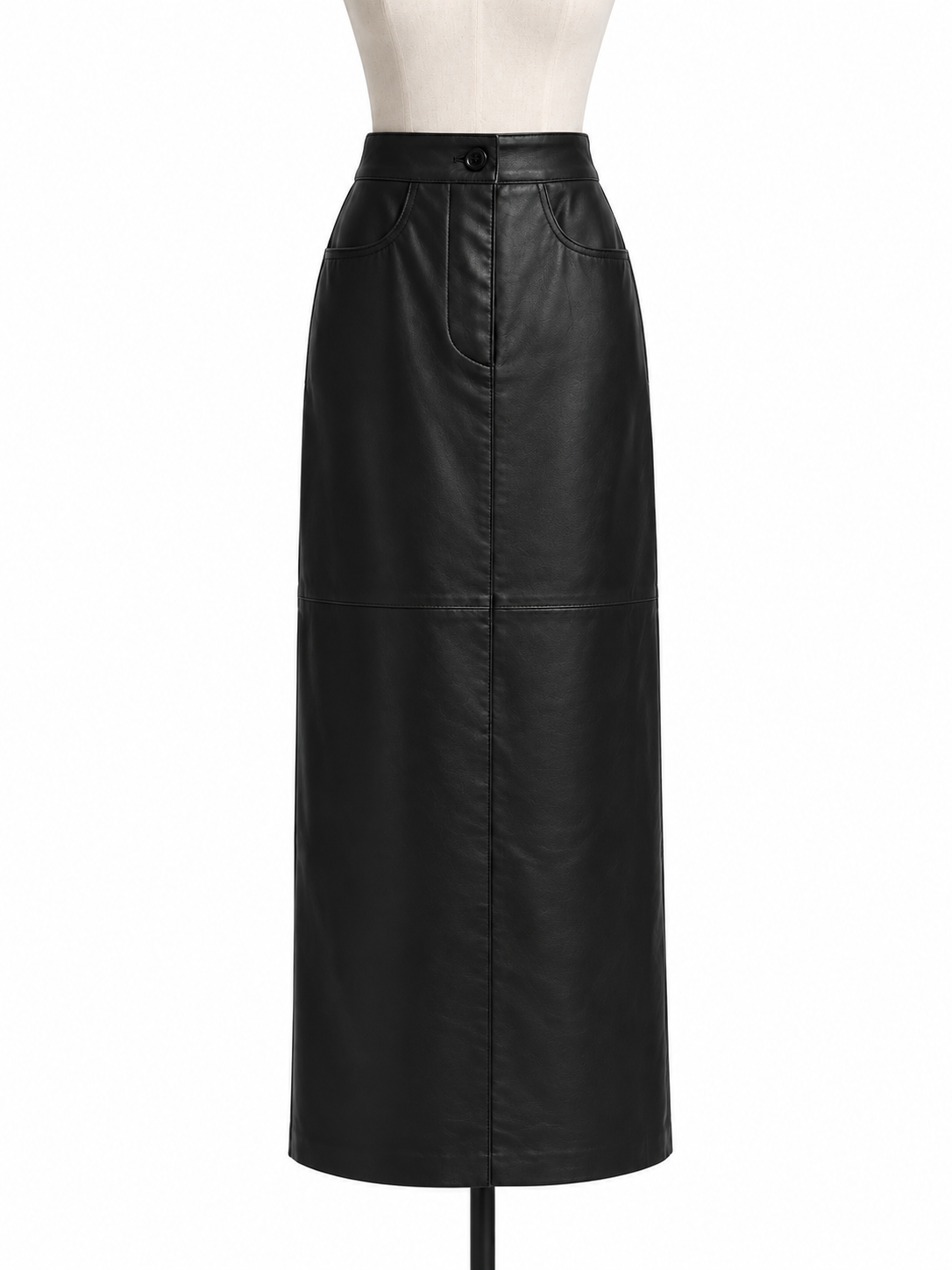 Vintage Black Leather Maxi Skirt - 27" Waist