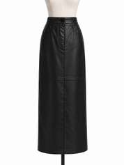 Vintage Black Leather Maxi Skirt - 27" Waist