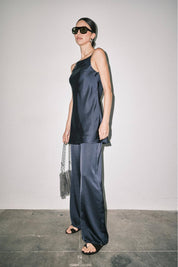 Navy Satin Cami & Wide Leg Pant Set