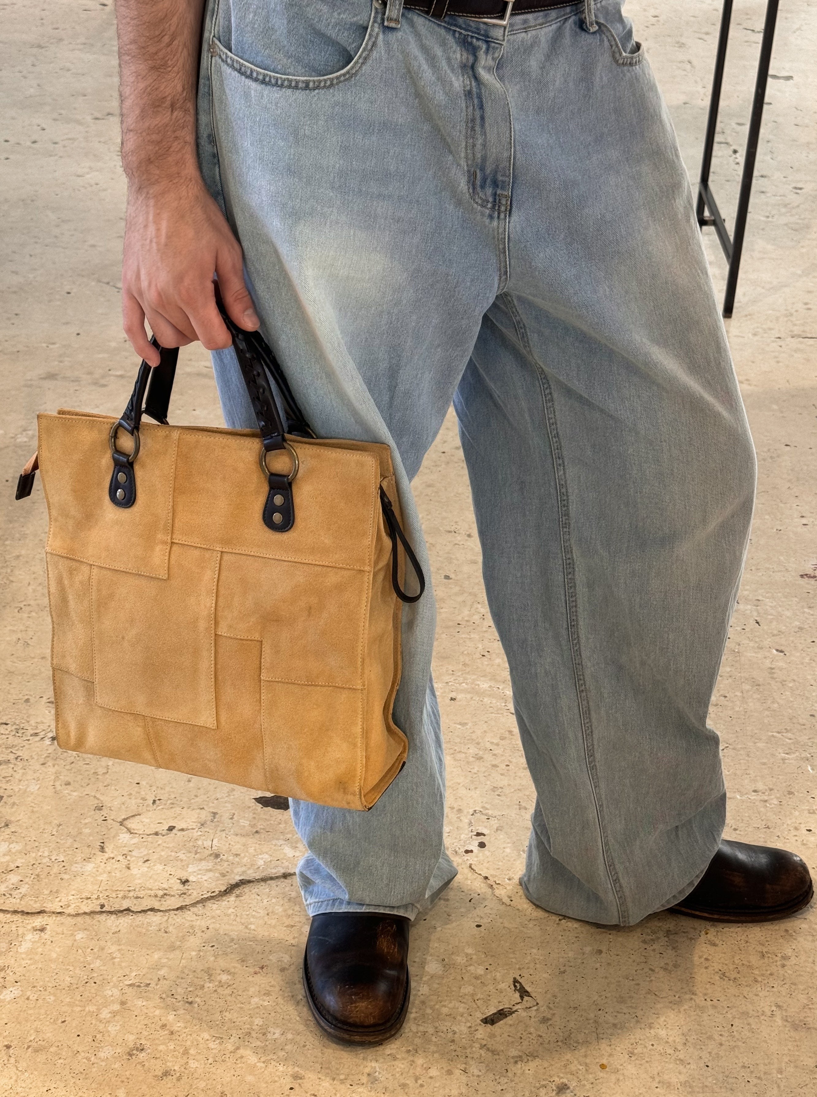 Vintage Tan Suede Patchwork Tote