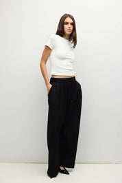 Black Pinstripe Pleated Maren Pants