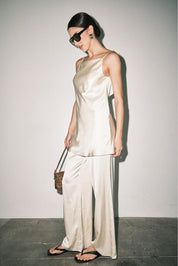 Cream Satin Cami & Wide Leg Pant Set