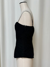 Vintage Black Silk Chiffon Ruched Top