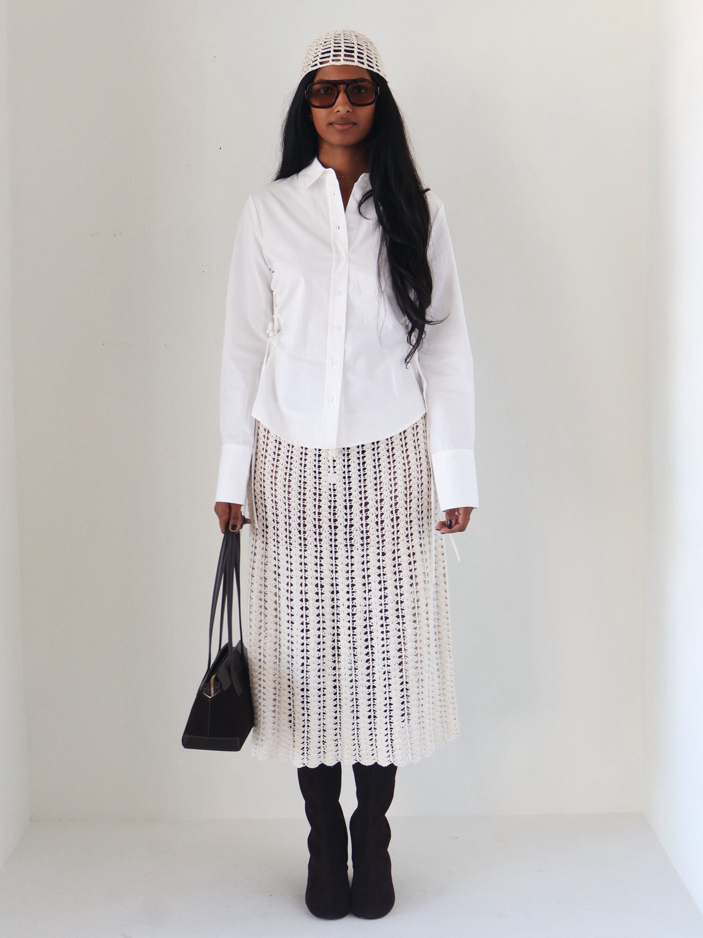 Vintage White Crochet Midi Skirt
