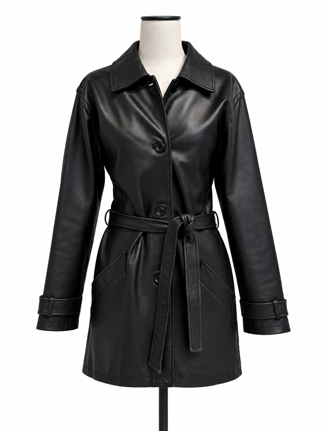 Vintage Hugo Buscati Leather Tie Waist Trench Coat