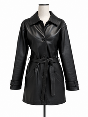Vintage Hugo Buscati Leather Tie Waist Trench Coat