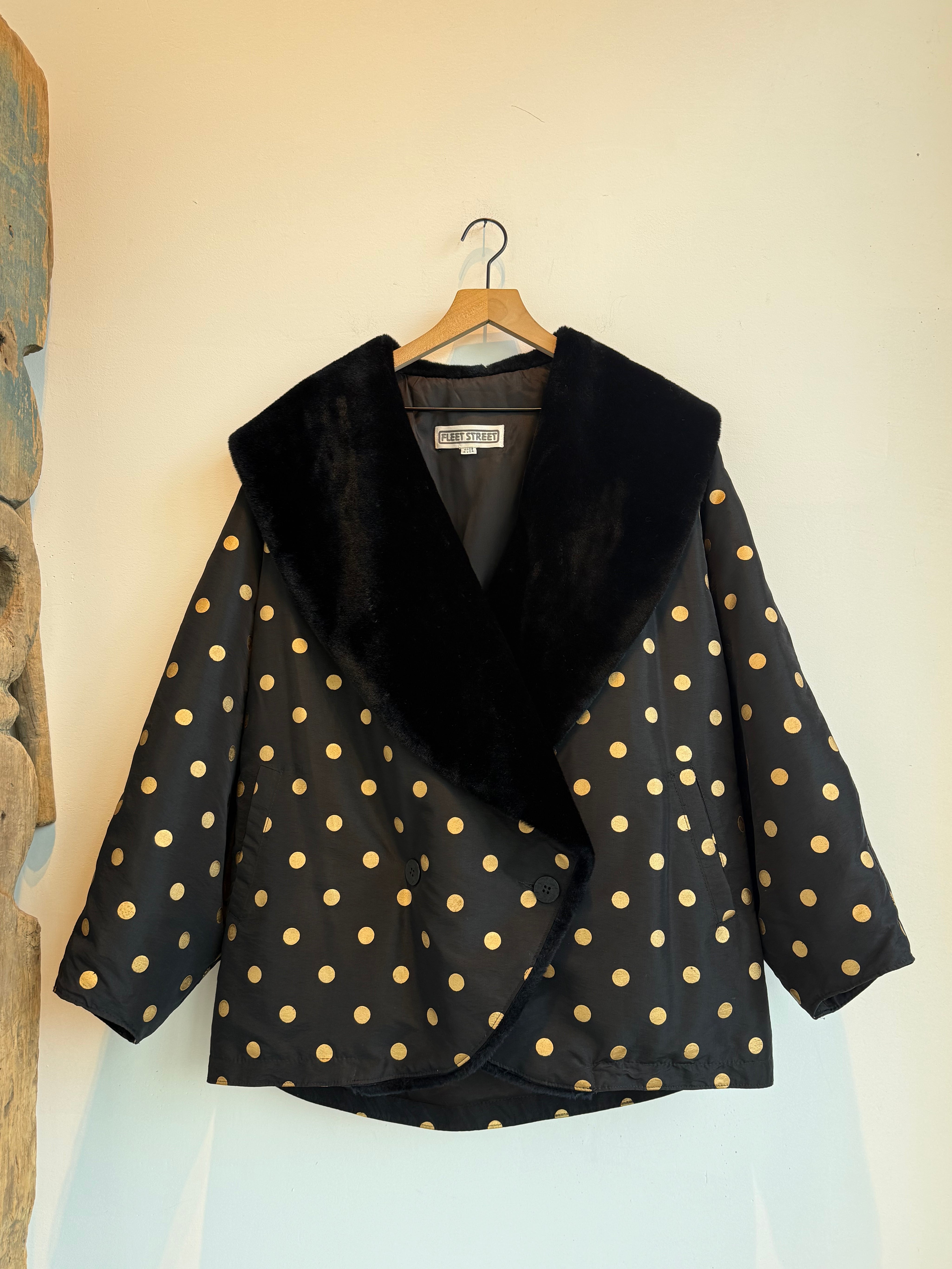 Vintage Black Gold Polka Dot Puffer Jacket