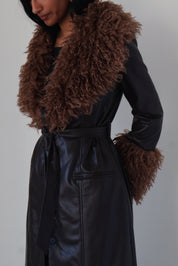 Espresso Shearling Trim Trench Coat