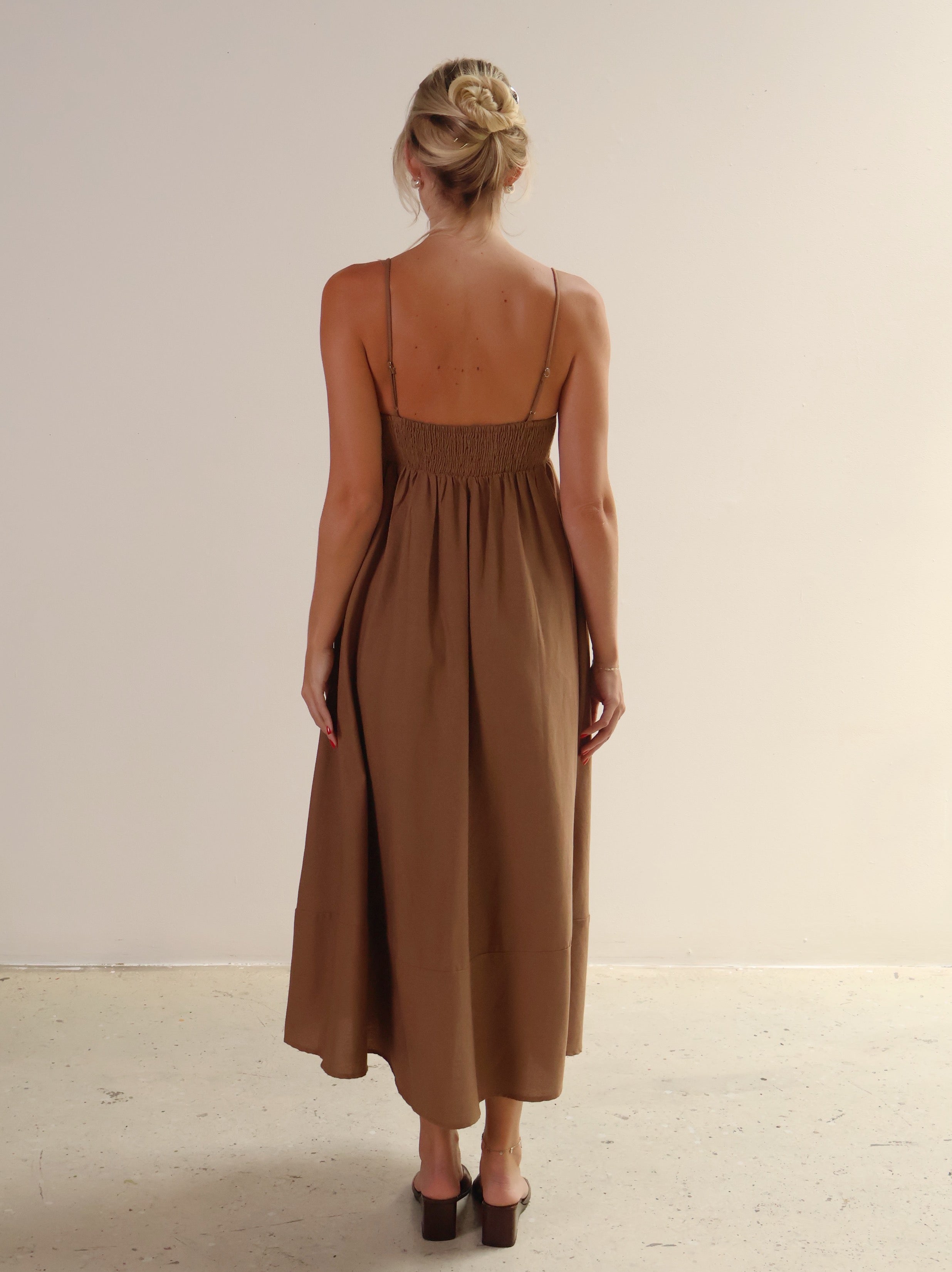 Cocoa Linen A-line Maxi Dress