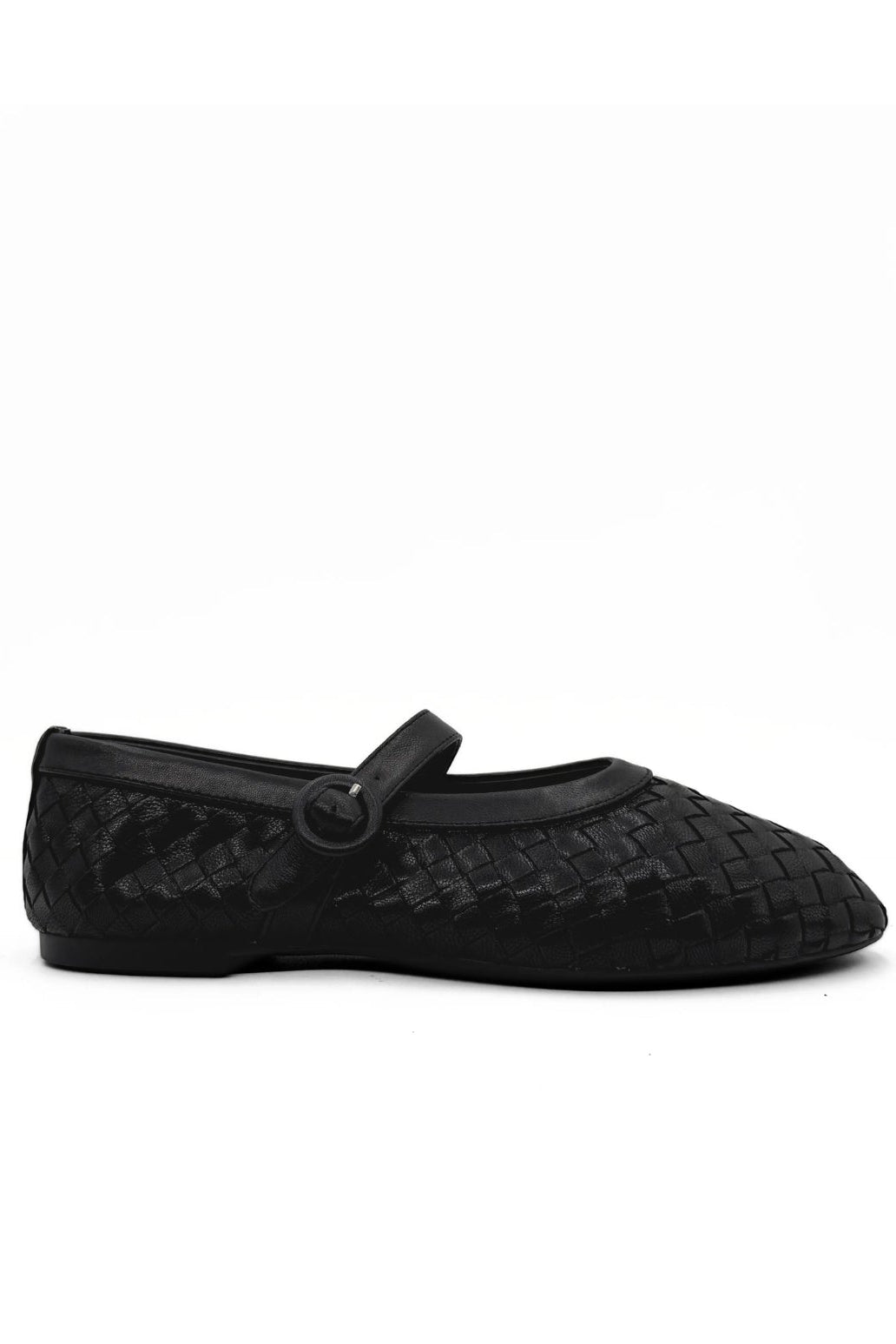 Woven Black Leather Mary Jane Flat