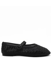 Woven Black Leather Mary Jane Flat