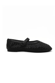 Woven Black Leather Mary Jane Flat