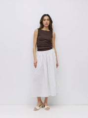White Kiana Side Tie Midi Skirt