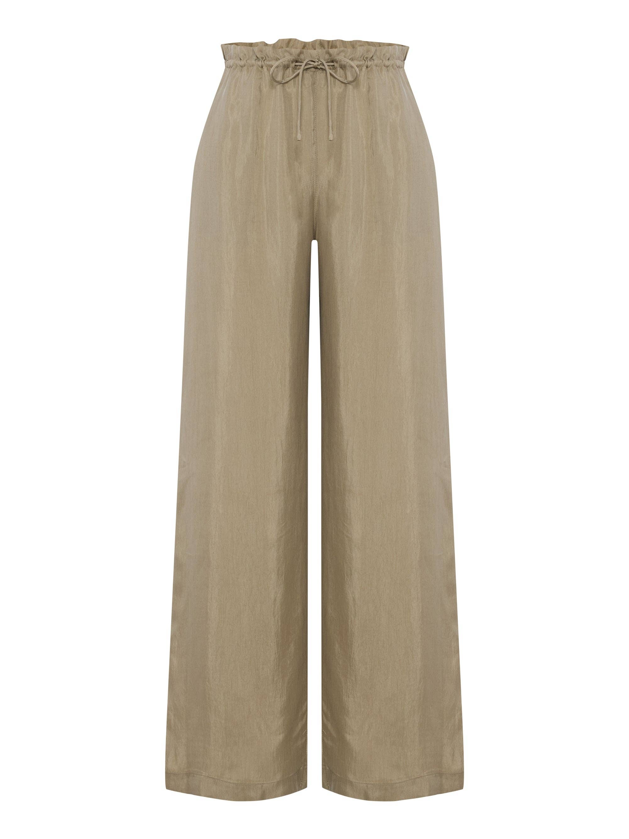 The Handloom Khaki Green Lucid Flow Tie Pants