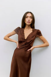 Brown Satin Vivienne Dress