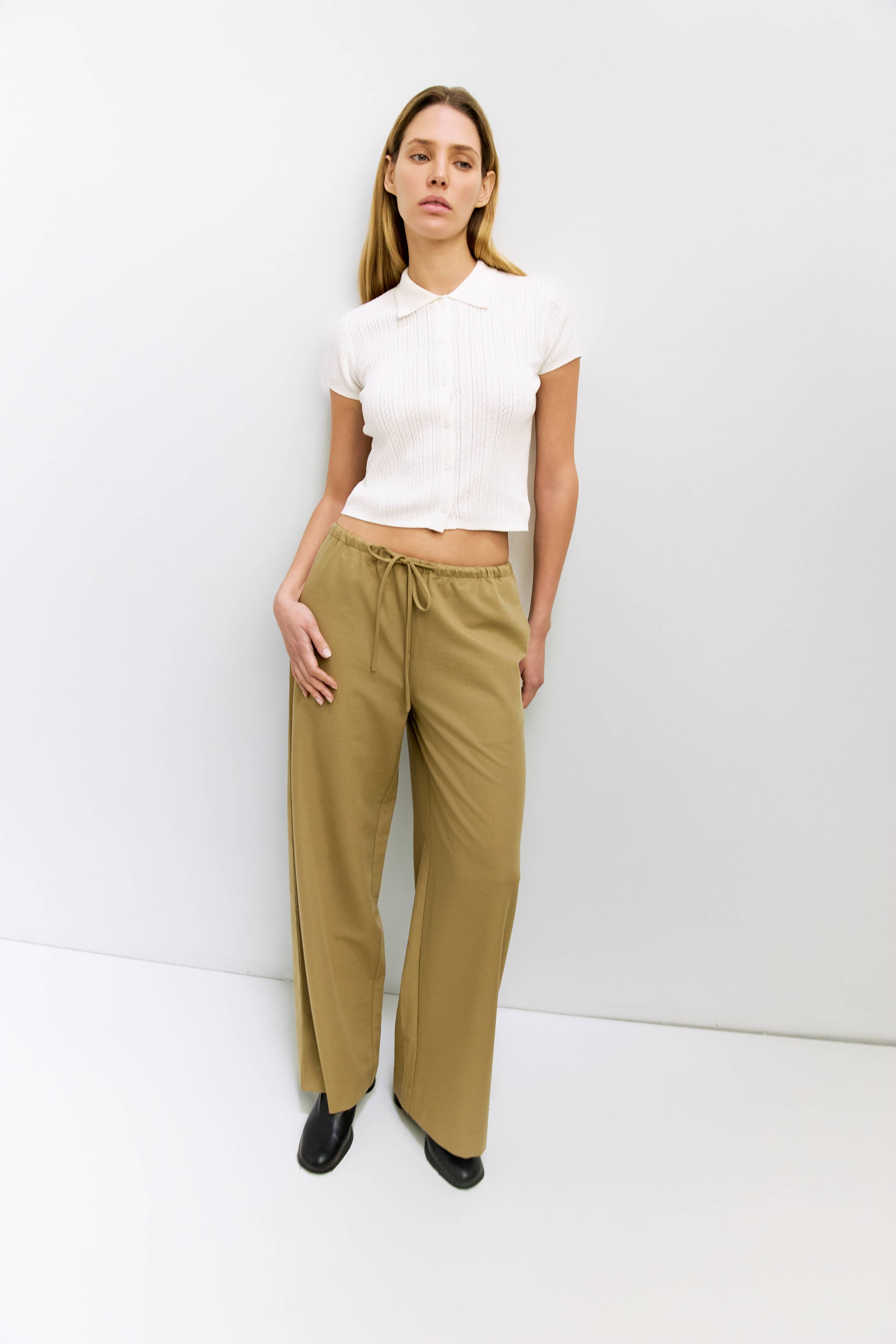 Ivory Pointelle Knit Button-Down Top