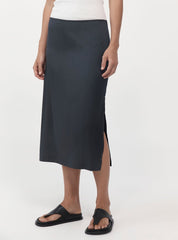 St. Agni Washed Black Soft Silk Midi Skirt