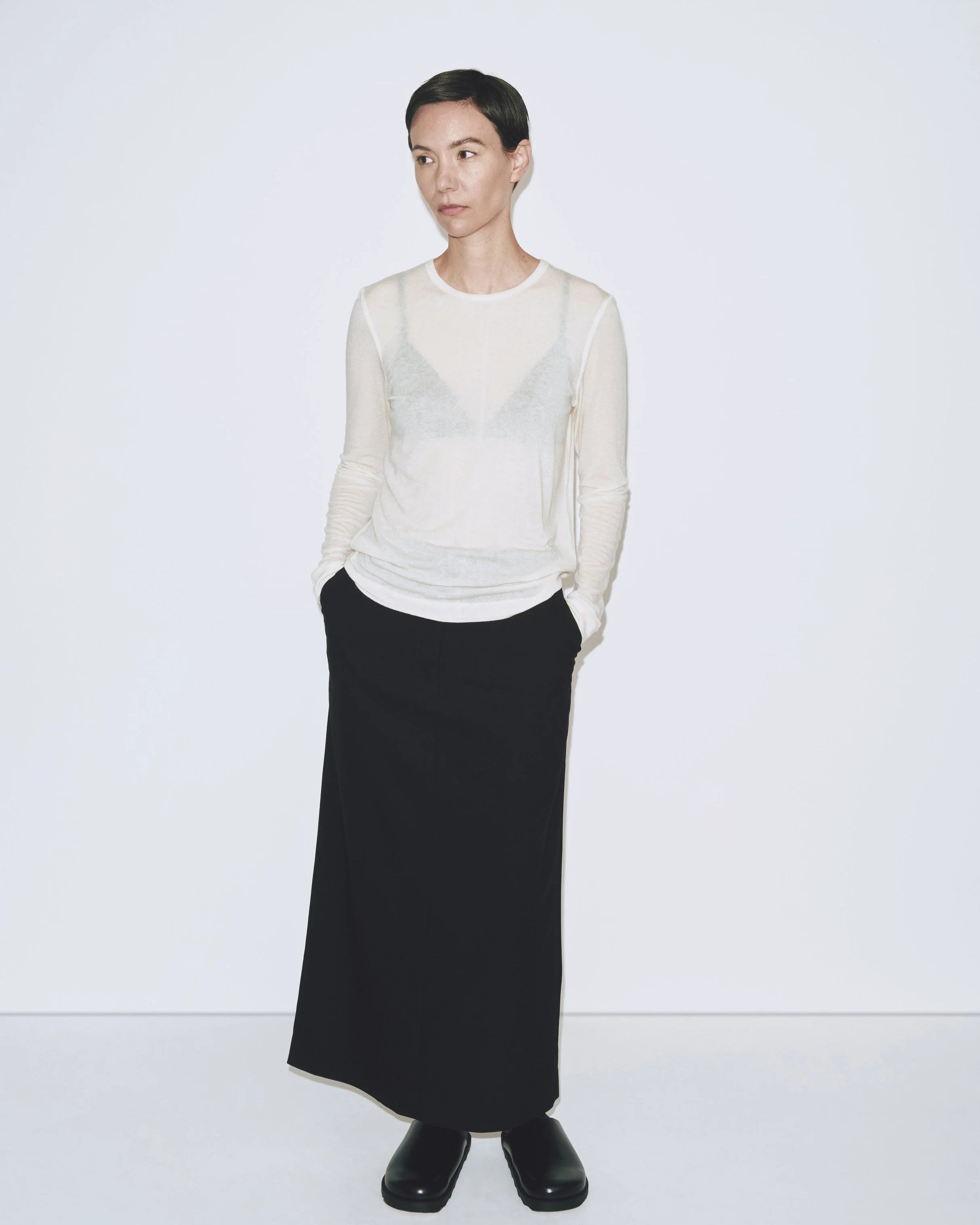 Mijeong Park Ivory Wool Tencel Crew Neck Top
