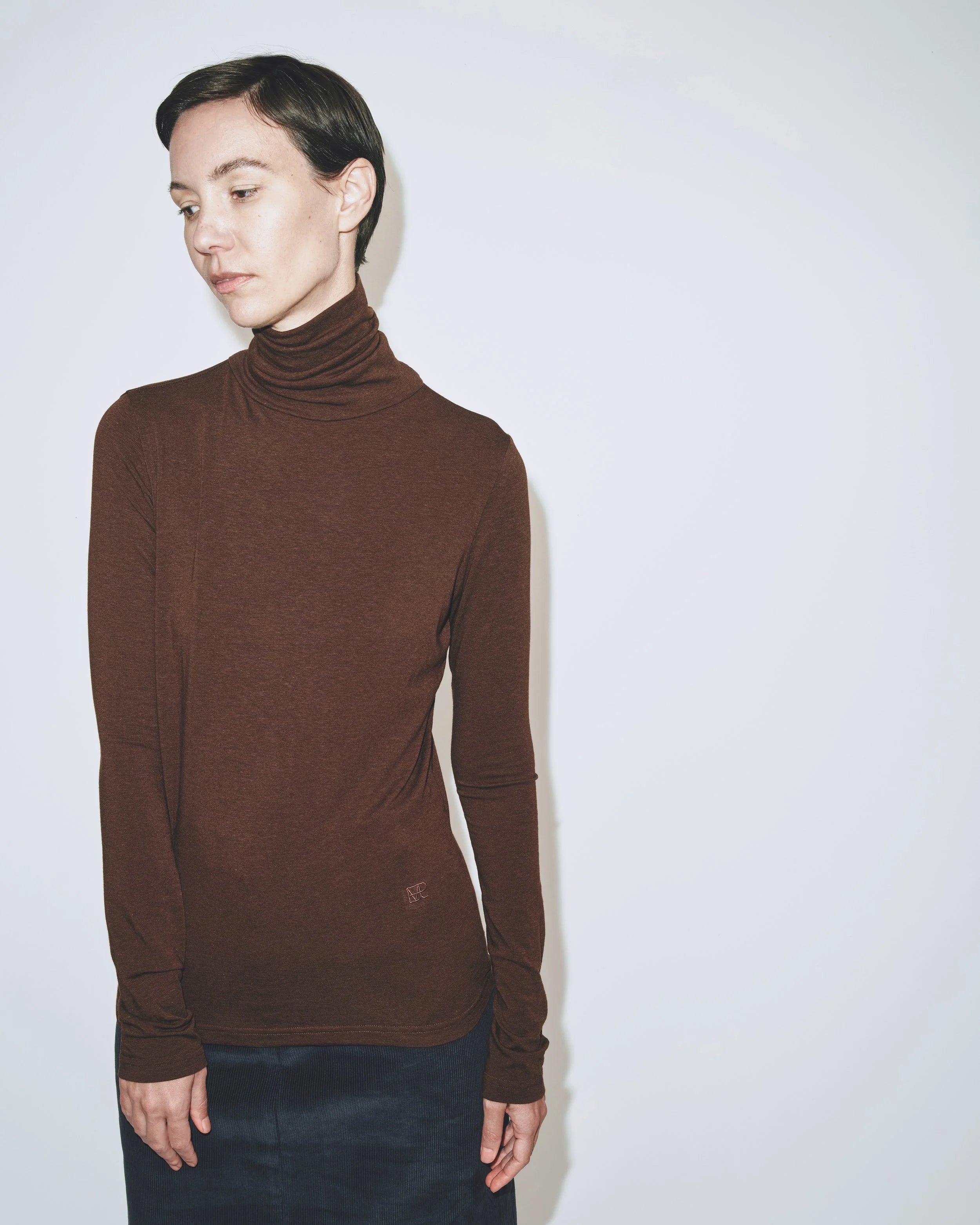 Mijeong Park Dark Brown Roll Neck Jersey Top