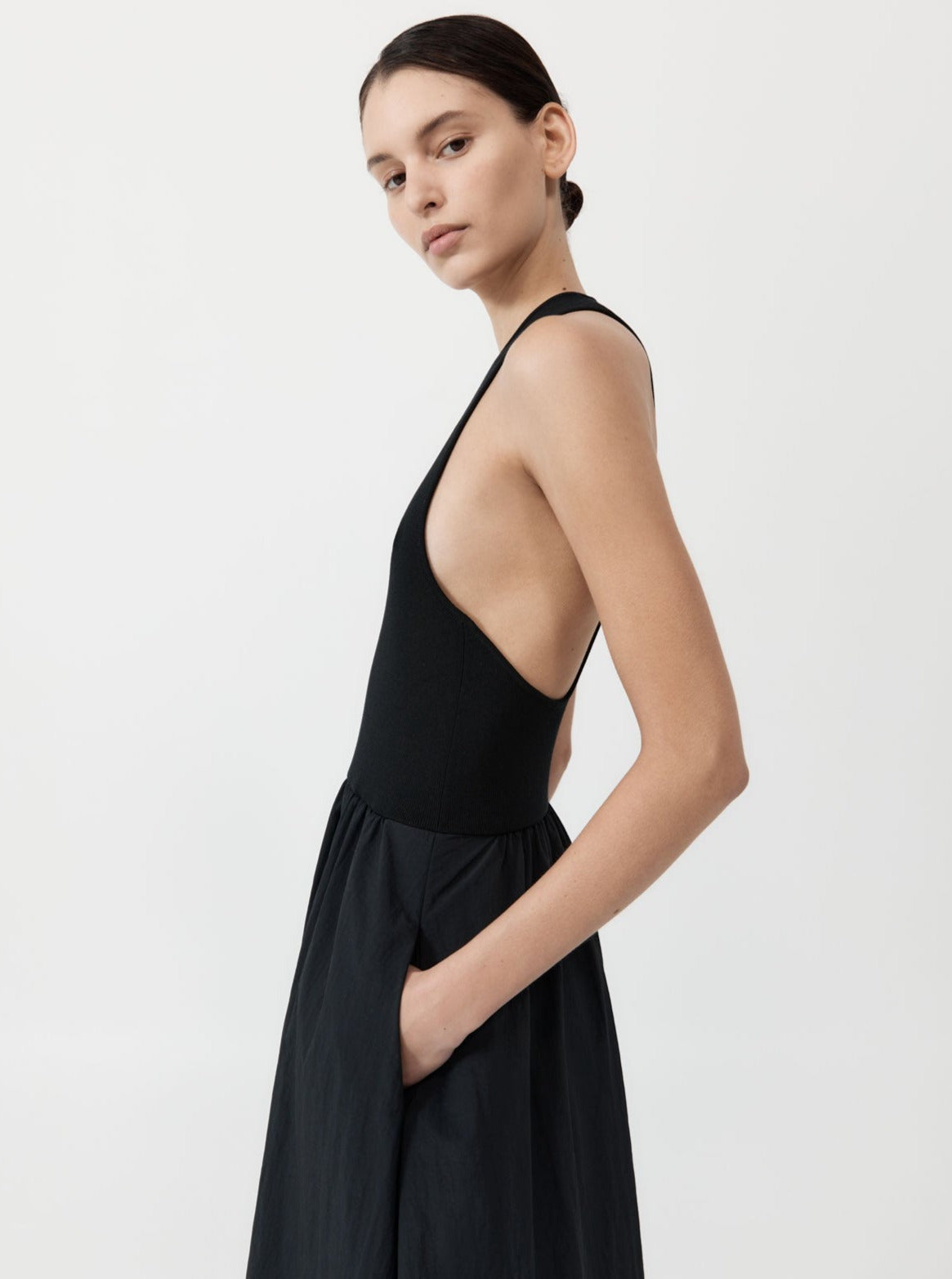 St. Agni Black Plunge Neck Dress – Dear Society