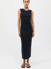 St. Agni Black Cupro Jersey Drape Dress