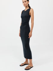 St. Agni Black Cupro Jersey Drape Dress