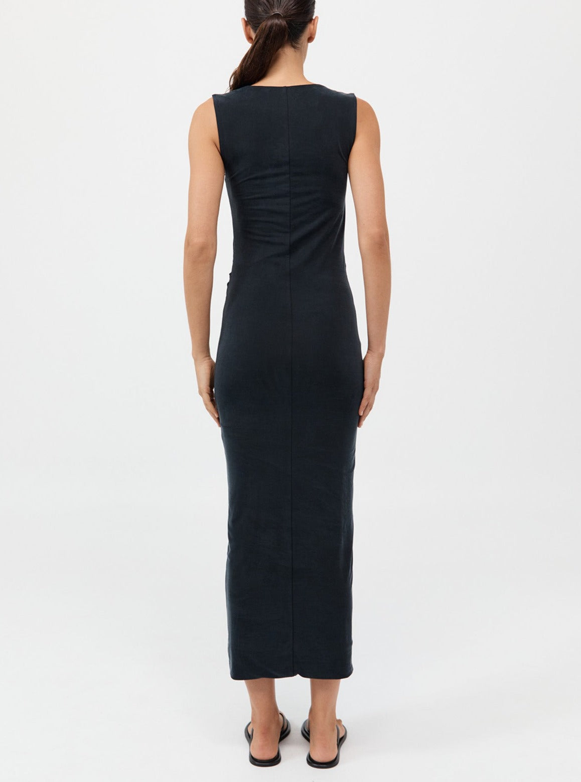 St. Agni Black Cupro Jersey Drape Dress