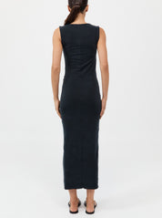 St. Agni Black Cupro Jersey Drape Dress