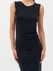 St. Agni Black Cupro Jersey Drape Dress