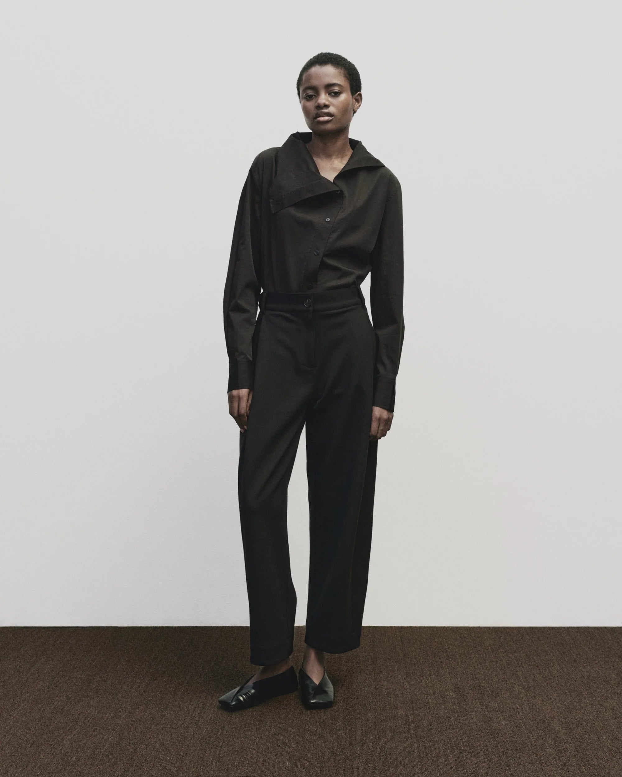 Mijeong Park Black Pleated Barrel Leg Pant