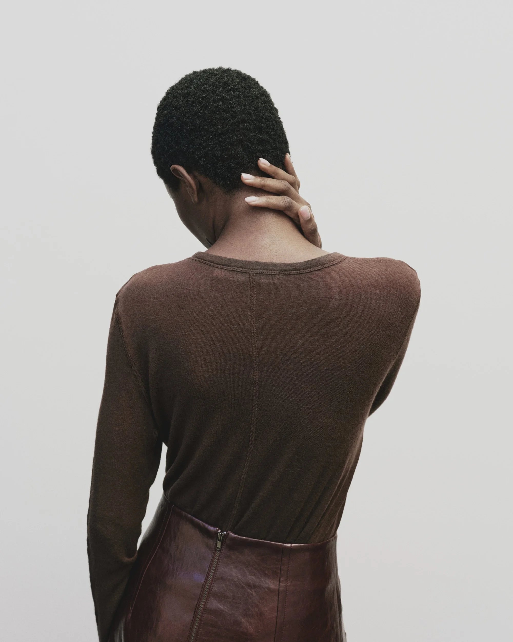 Mijeong Park Brown Wool Tencel Crew Neck Top